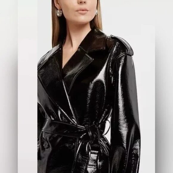 Express Faux Patent Leather Crinkled Trench Coat SZ XS